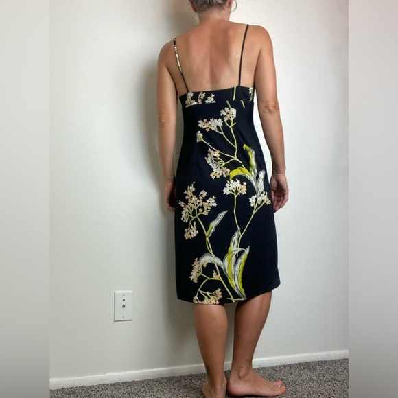 Vintage 90s BCBG Maxazria Black Floral Sweetheart Neckline Dress size 4 - Picture 2 of 7